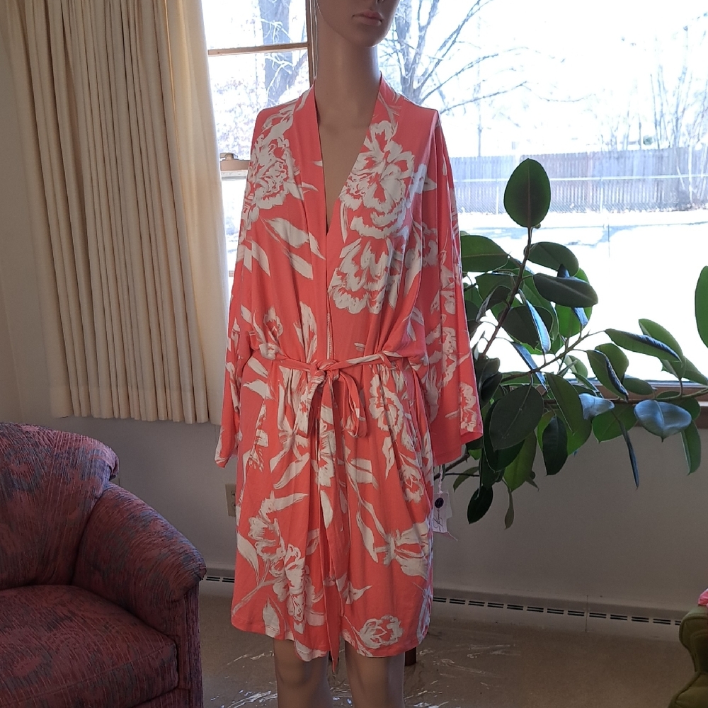 Linea Donatella Floral Robe - Coral and White L